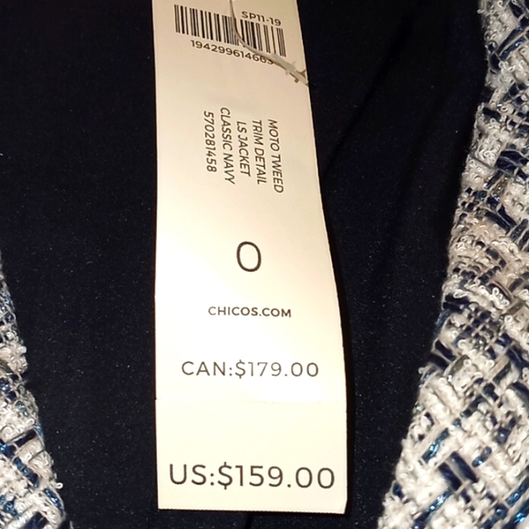 Chico's Moto Tweed Trim Detail Navy Jacket - Picture 13 of 15